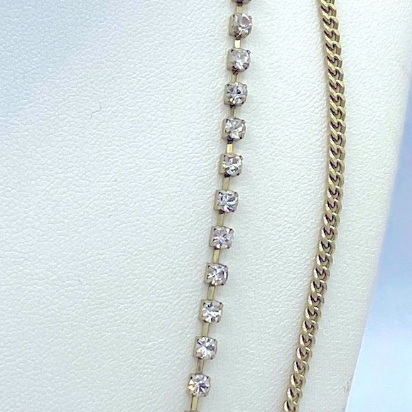 Chicos Muted Gold Tone Long Snake Chain Muti Textured With Rhinestones Necklace - Picture 2 of 8